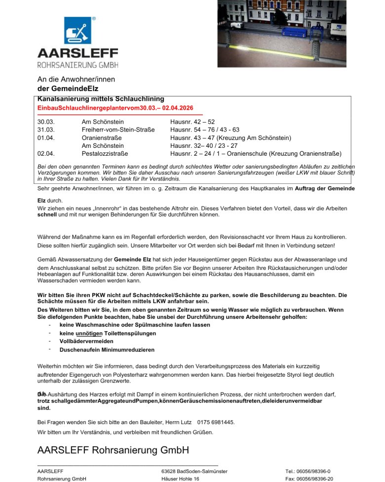 Kanalsanierung KW 14 - Komplette Presseinformation Firma Aarsleff Kanalsanierung KW 14 - Komplette Presseinformation Firma Aarsleff